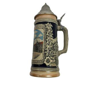 Vintage German Beer Stein With Lid & Munich Scene Bavarian TK 0.5L Collectible